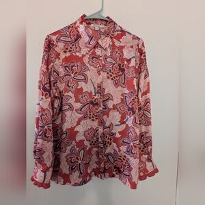 Chico's Button-Down Floral Shirt Women's Size 1 US 8  Long Sleeve Silky
